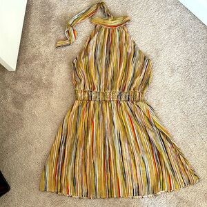 Women's Halter Neck Casual Stripe Sleeveless Midi Dress